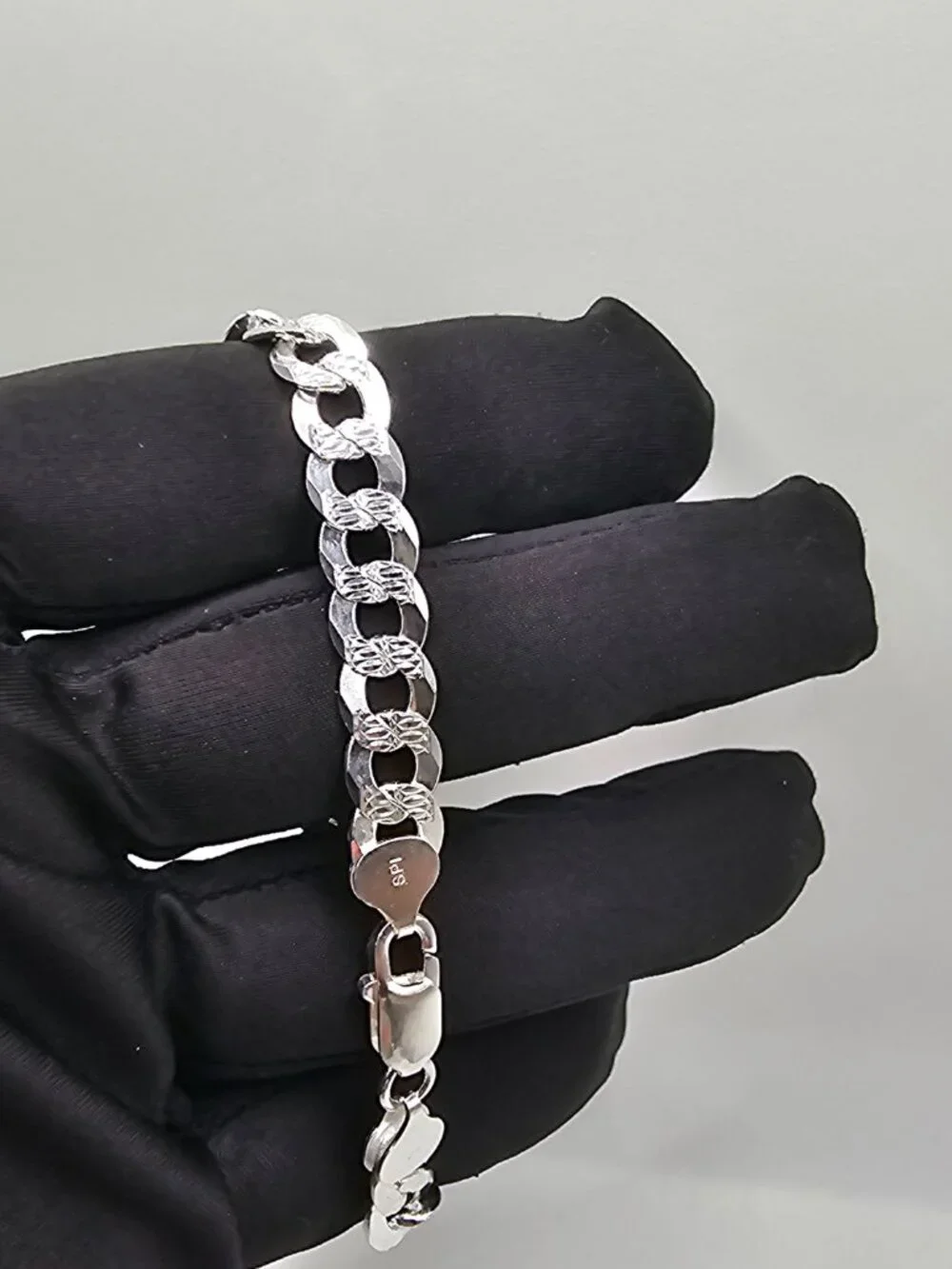 Sterling Silver 925 High Polished Diamond Cut Curb Bracelet 8.9mm 9 inches